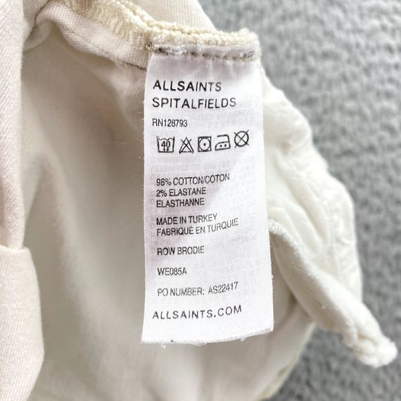 All Saints Spitalfields Paants Sz 28 White Skinny Stretch Jeans Anckle Zip Women - Picture 10 of 14
